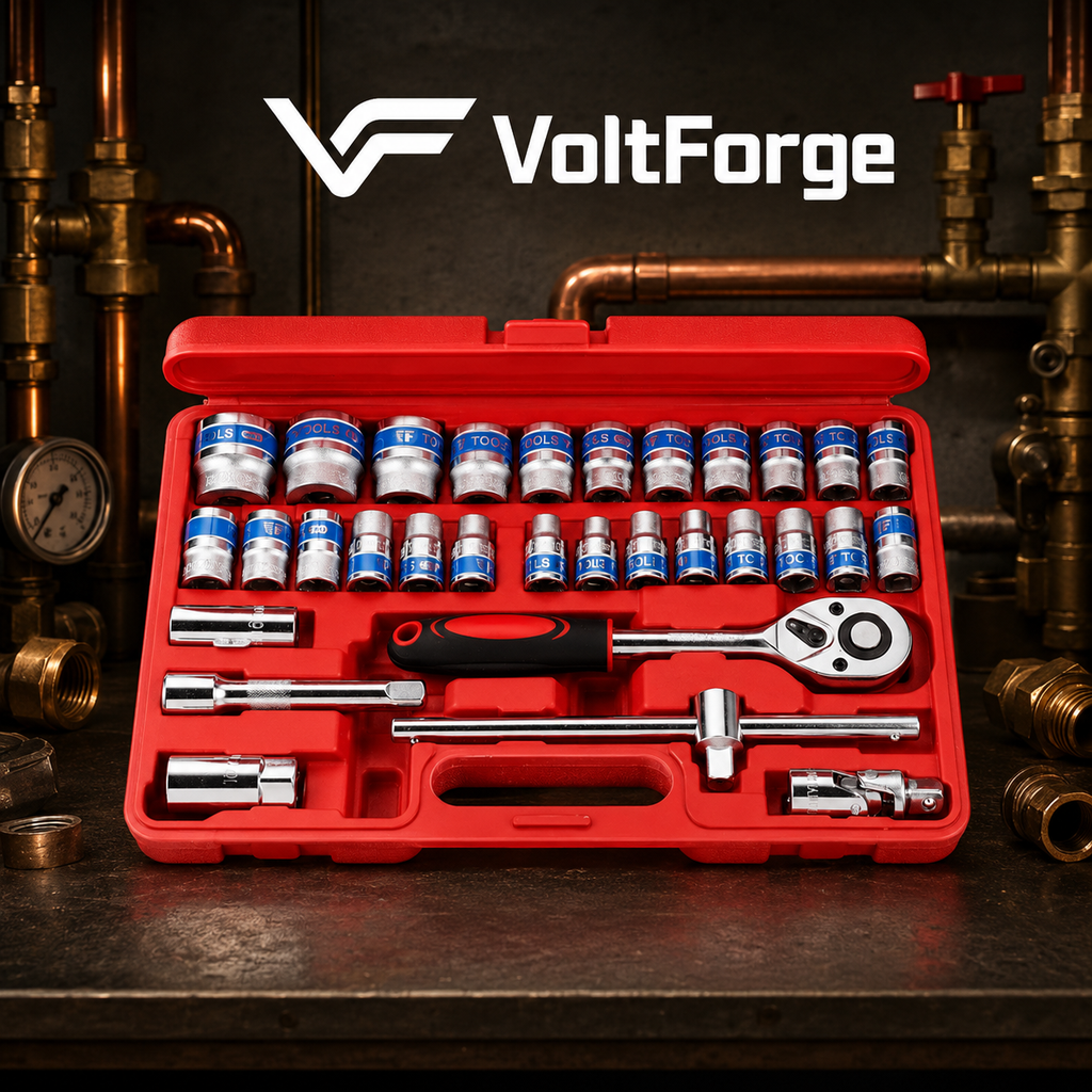 VoltForge 24/72 Tooth Ratchet Wrench Set – Socket & Screwdriver Bit Kit with Extension Rod for Car Repair & Home Use