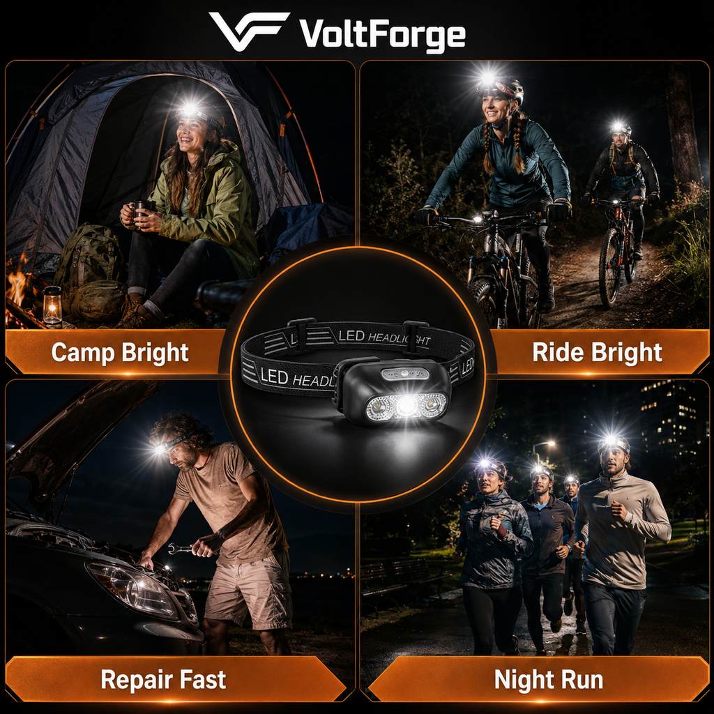 VoltForge USB Rechargeable LED Sensor Headlamp