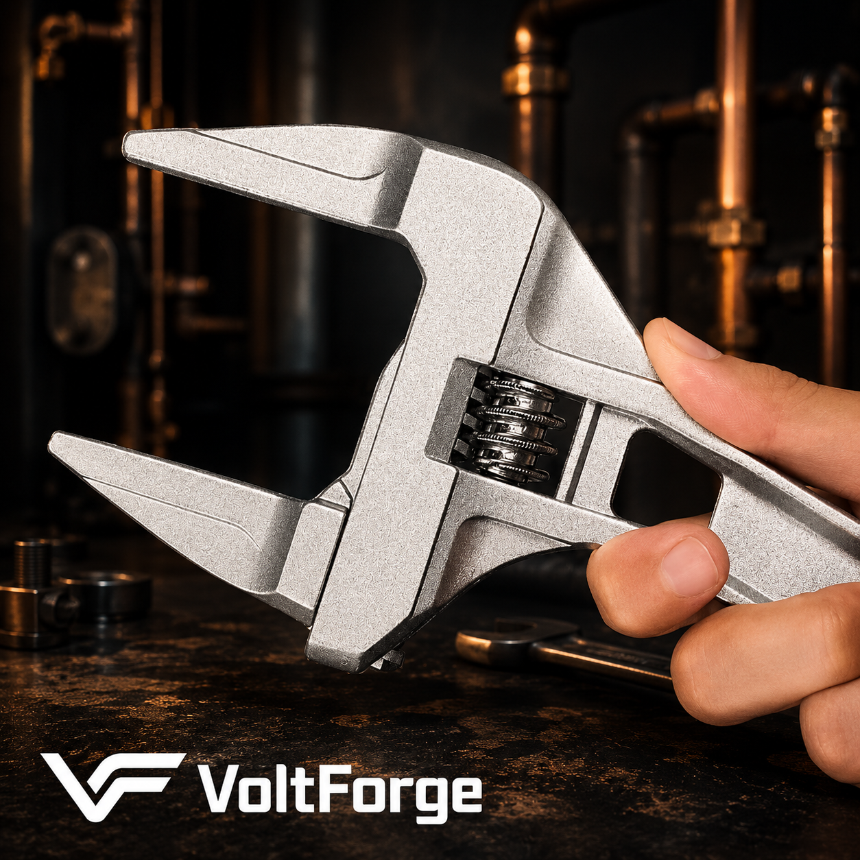 VoltForge 6–68mm Adjustable Pipe Wrench – Universal Large Opening Spanner for Bathroom & Plumbing Repairs