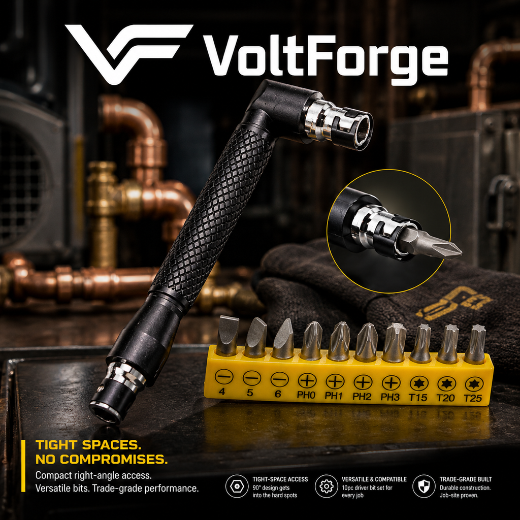 VoltForge 90° L-Shaped Hex Bit Driver Set with 10 Bits