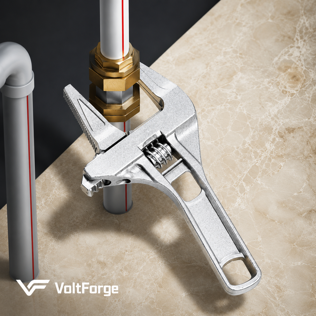 VoltForge 6–68mm Adjustable Pipe Wrench – Universal Large Opening Spanner for Bathroom & Plumbing Repairs