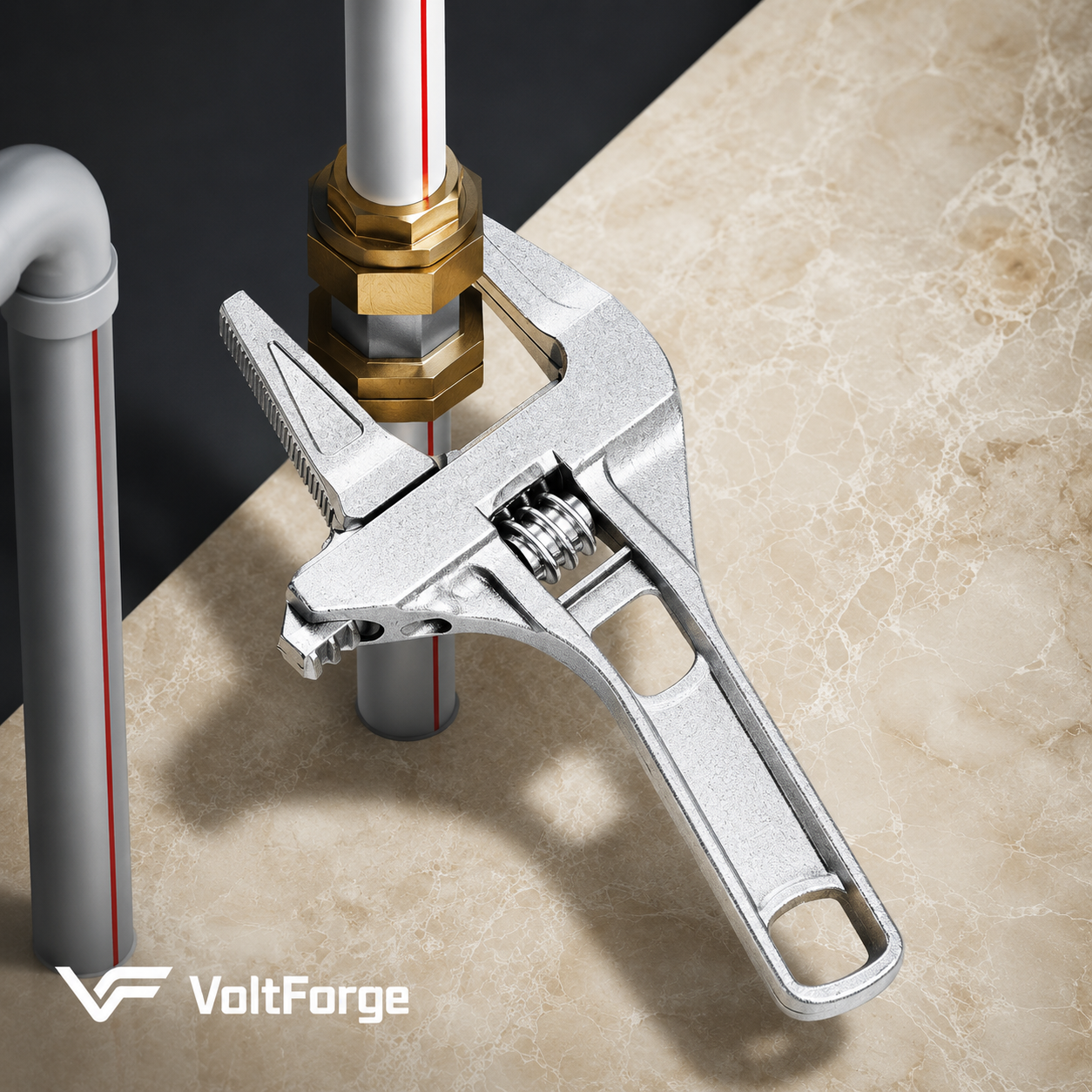 VoltForge 6–68mm Adjustable Pipe Wrench – Universal Large Opening Spanner for Bathroom & Plumbing Repairs