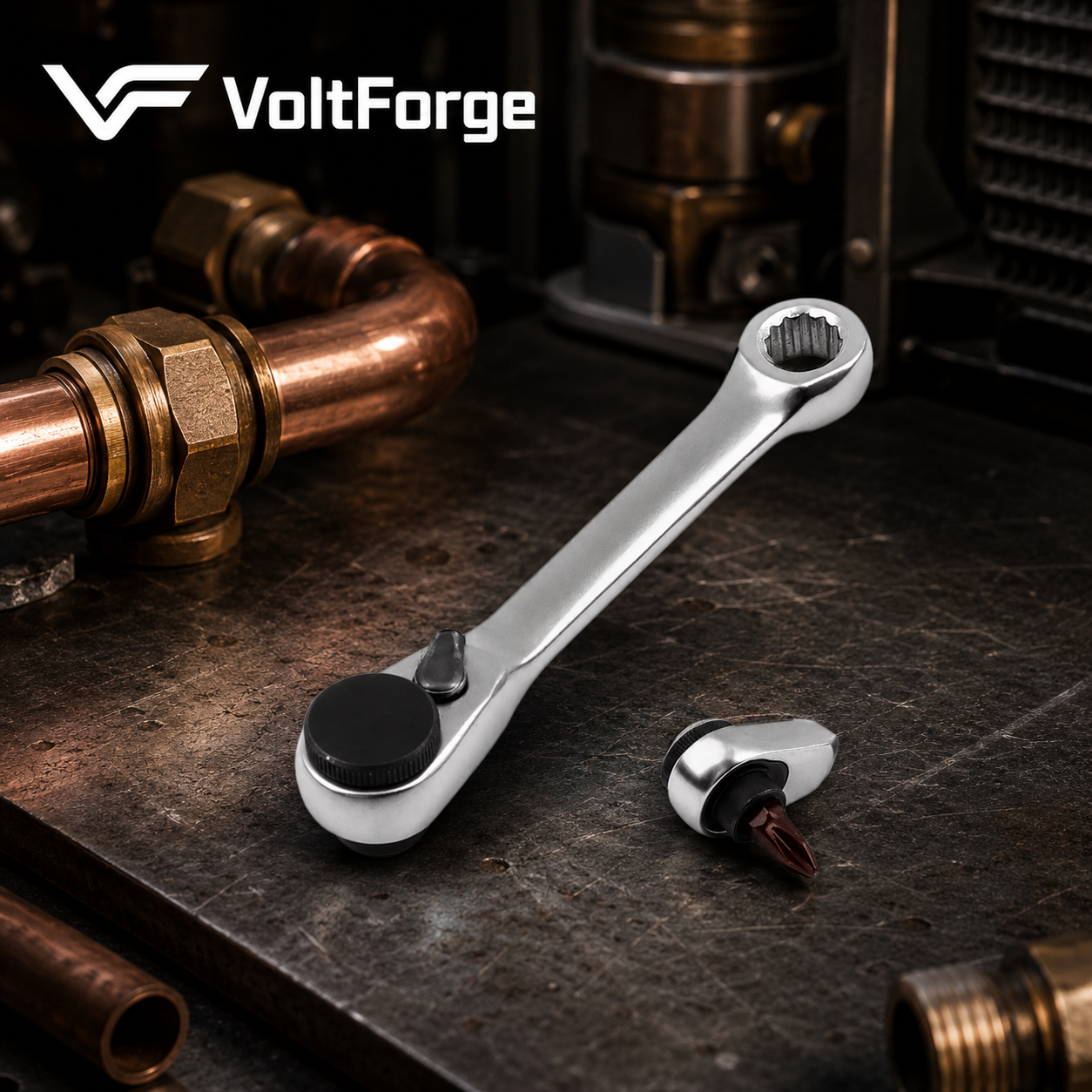 VoltForge 1/4" Drive Mini Ratchet Wrench – 72-Tooth Quick Release Socket Spanner for Precision Repair & Assembly Work
