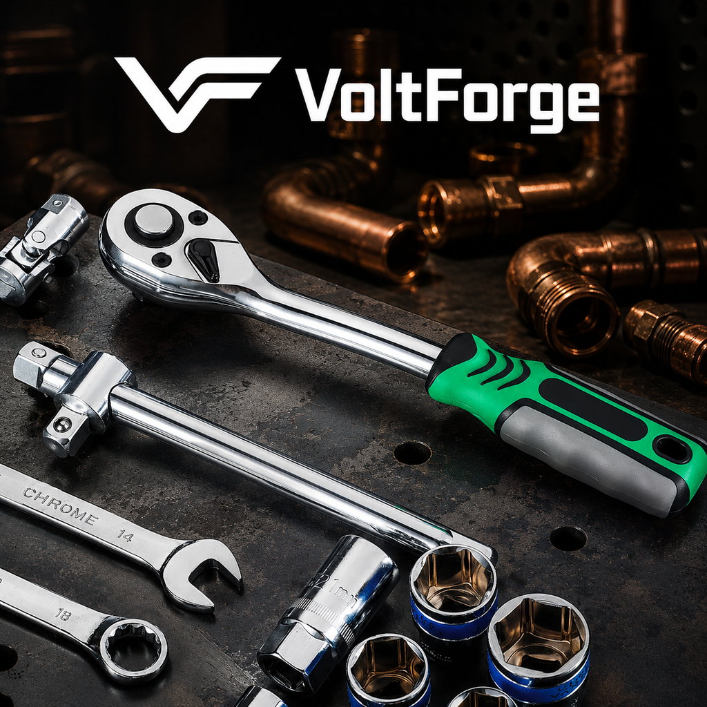 VoltForge 24/72 Tooth Ratchet Wrench Set – Socket & Screwdriver Bit Kit with Extension Rod for Car Repair & Home Use