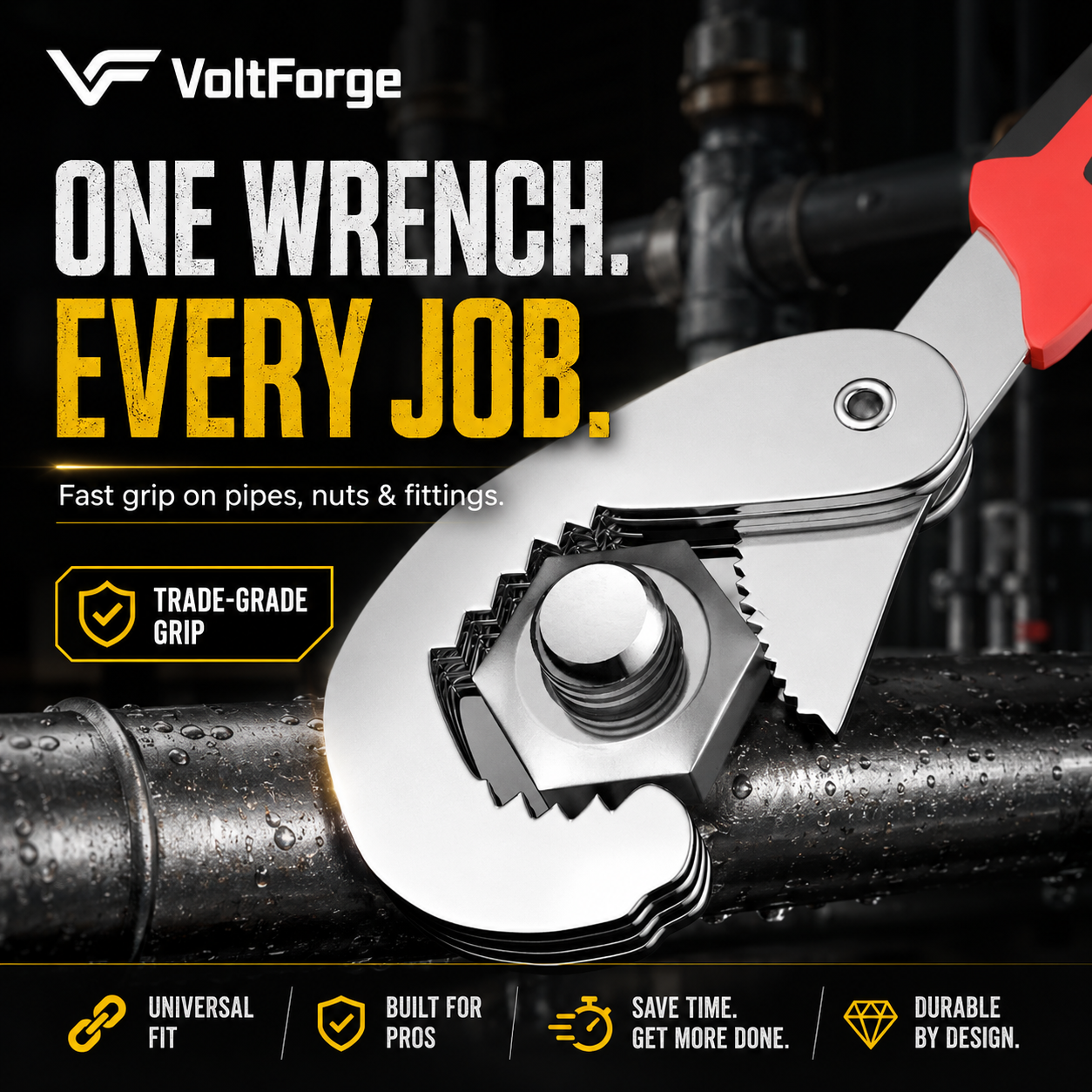 VoltForge Universal Adjustable Wrench Set – Double Open-End High Carbon Steel Spanners for Plumbing, Maintenance & Repair
