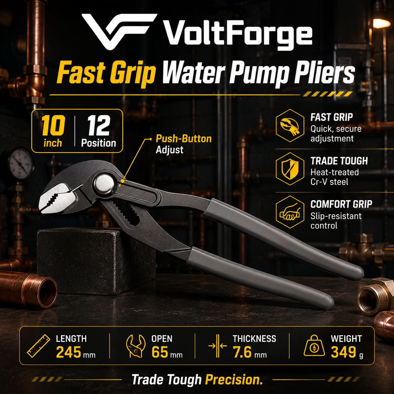 VoltForge Quick-Release V-Jaw Water Pump Pliers