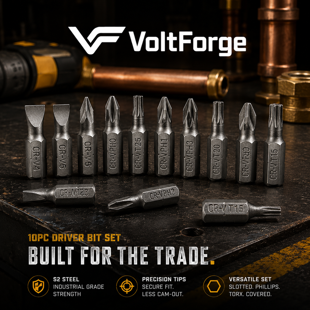 VoltForge 90° L-Shaped Hex Bit Driver Set with 10 Bits