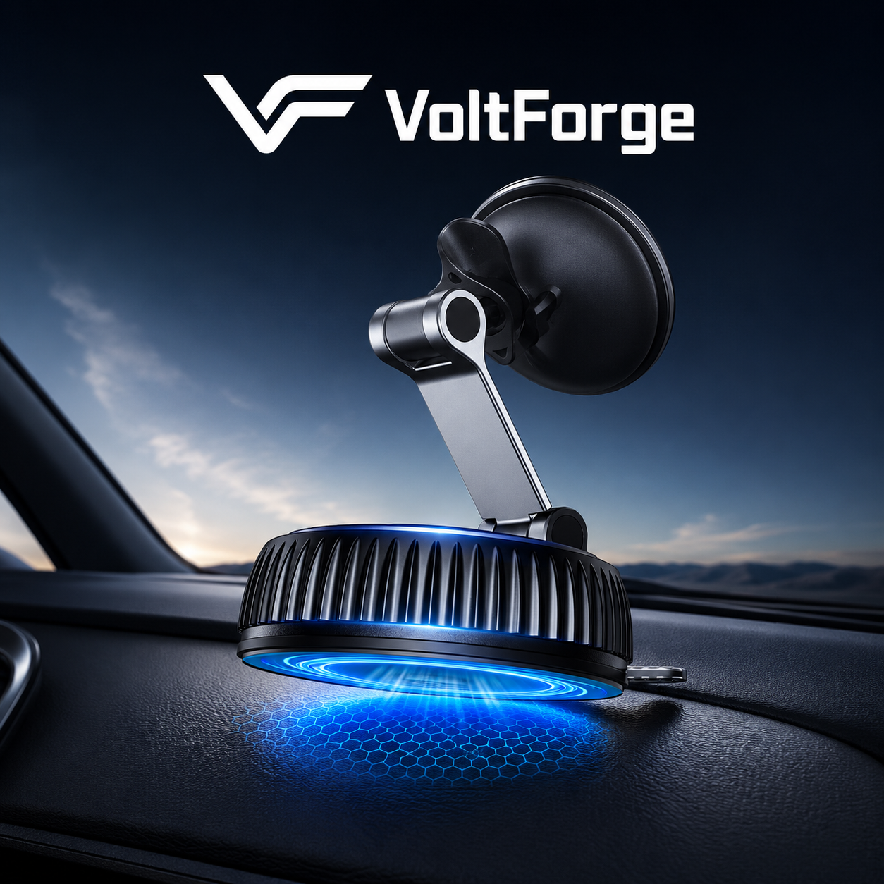 VoltForge Magnetic Car Phone Holder – 360° Rotating MagSafe-Compatible Dashboard & Windshield Mount