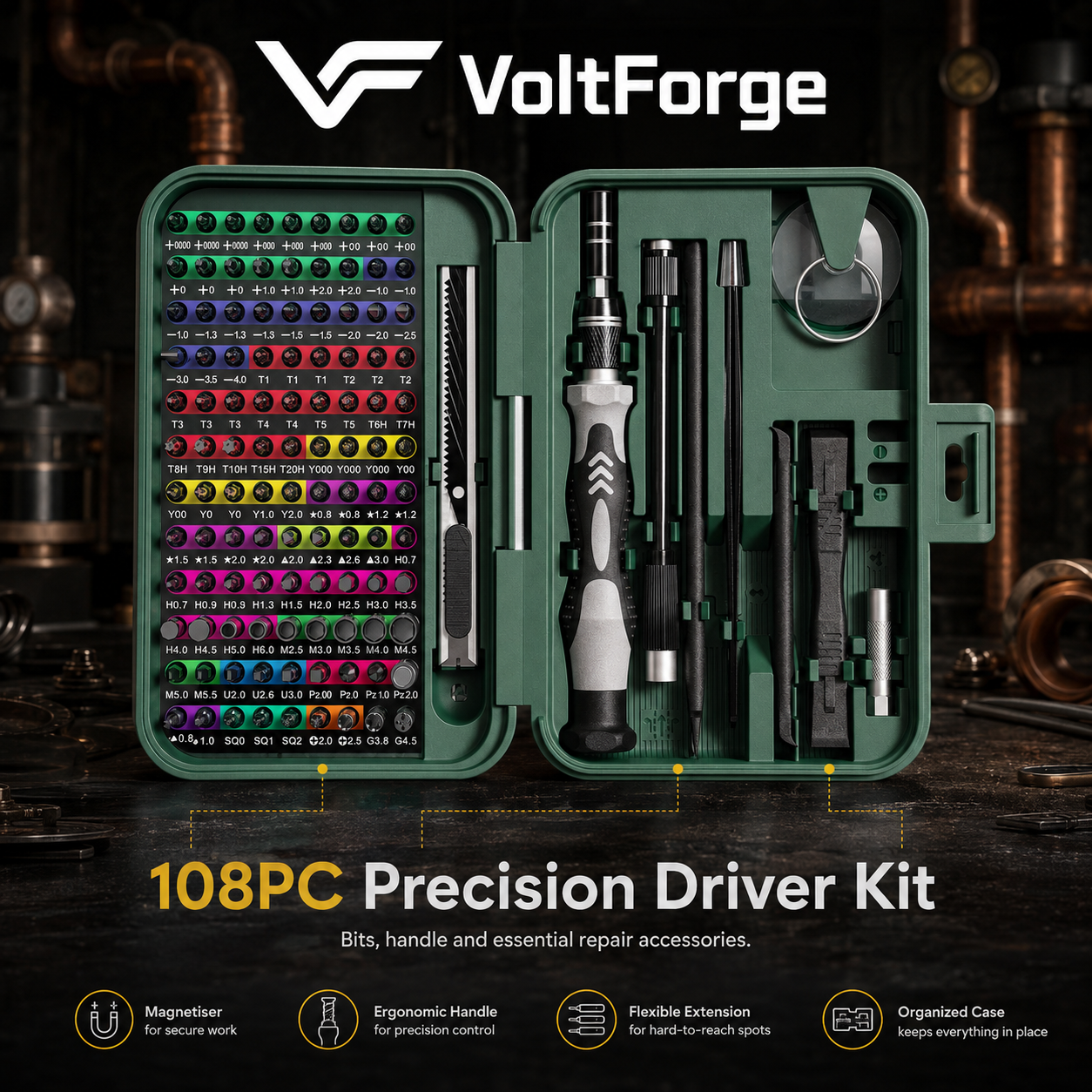 VoltForge 132-in-1 Precision Screwdriver Set with Magnetic Bits