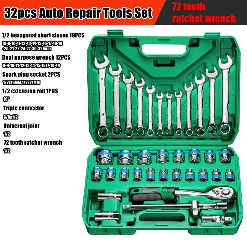 VoltForge 24/72 Tooth Ratchet Wrench Set – Socket & Screwdriver Bit Kit with Extension Rod for Car Repair & Home Use