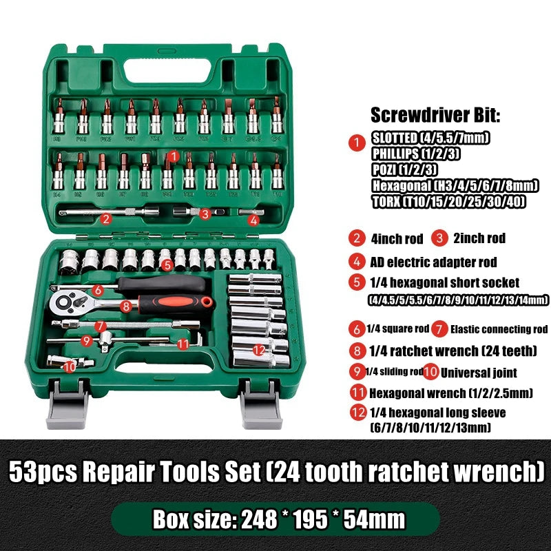 VoltForge 24/72 Tooth Ratchet Wrench Set – Socket & Screwdriver Bit Kit with Extension Rod for Car Repair & Home Use