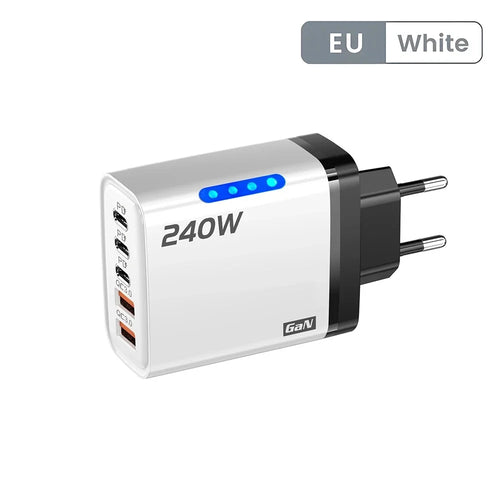 240W GaN USB Charger 5 Ports Multi Port Fast Charging Wall Power Adapter USB Quick Charger EU US Plug For iPhone Samsung Xiaomi