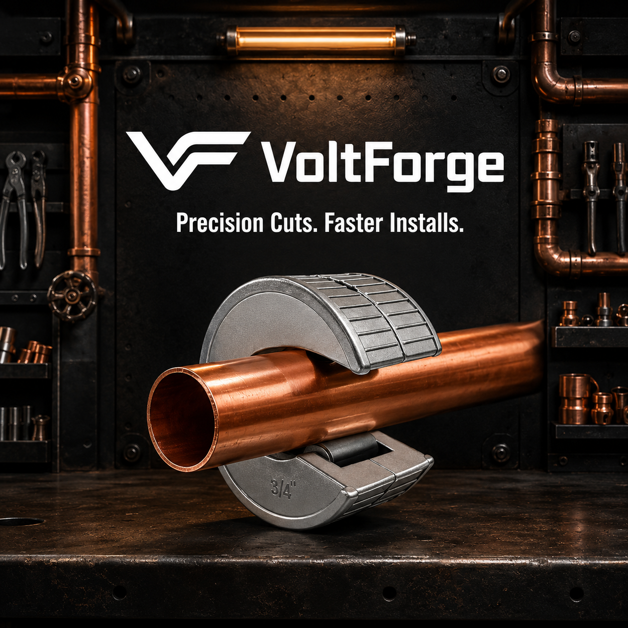 VoltForge Round Tube Cutter 1/2"–3/4" – Copper & Aluminium Pipe Cutting Tool with Automatic Locking Mechanism