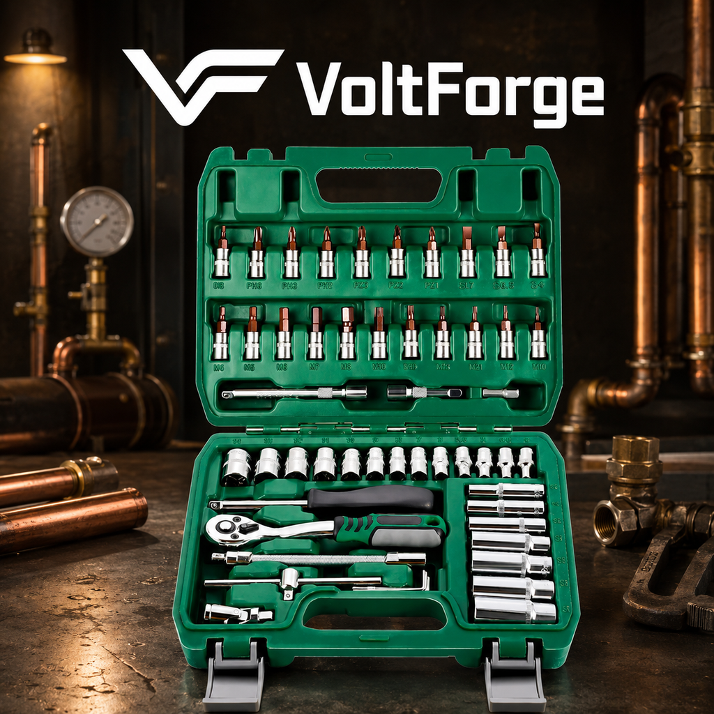 VoltForge 24/72 Tooth Ratchet Wrench Set – Socket & Screwdriver Bit Kit with Extension Rod for Car Repair & Home Use