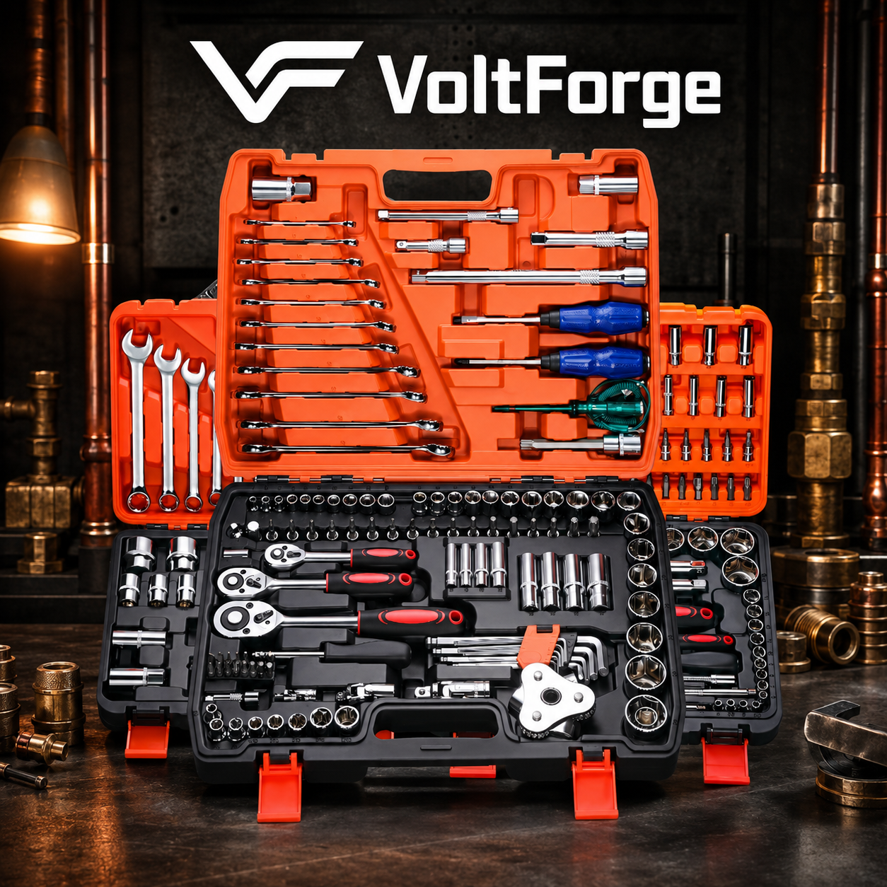 VoltForge 24/72 Tooth Ratchet Wrench Set – Socket & Screwdriver Bit Kit with Extension Rod for Car Repair & Home Use