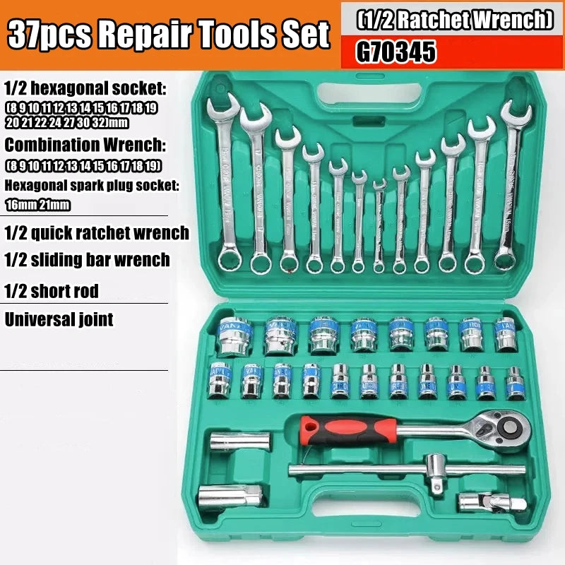 VoltForge 24/72 Tooth Ratchet Wrench Set – Socket & Screwdriver Bit Kit with Extension Rod for Car Repair & Home Use