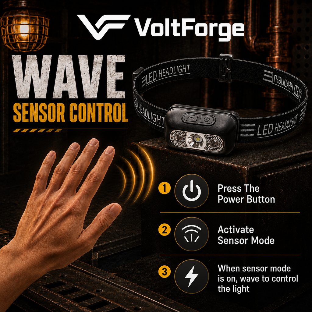 VoltForge USB Rechargeable LED Sensor Headlamp