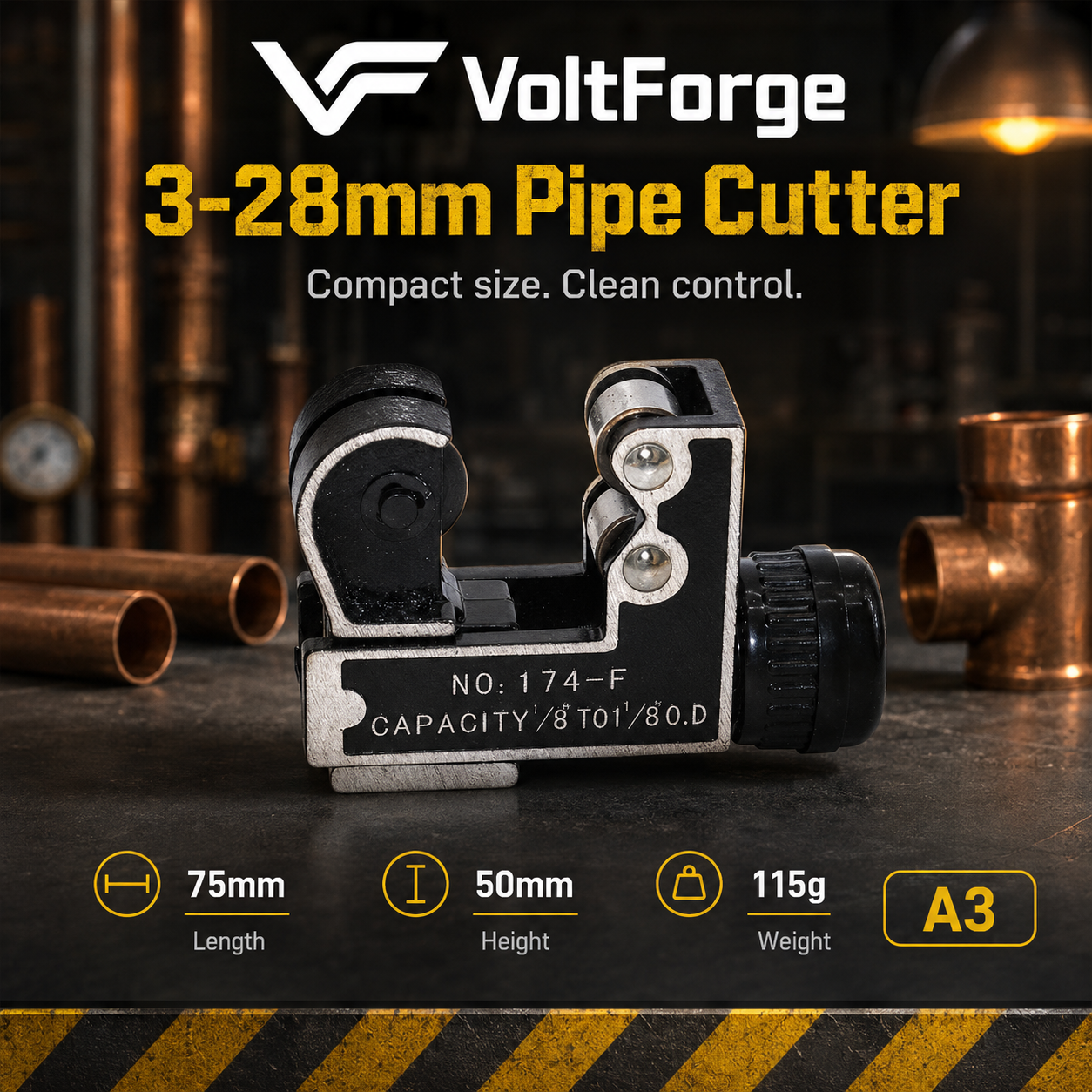 VoltForge Mini Tube Cutter 3–28mm Copper & Pipe Cutter