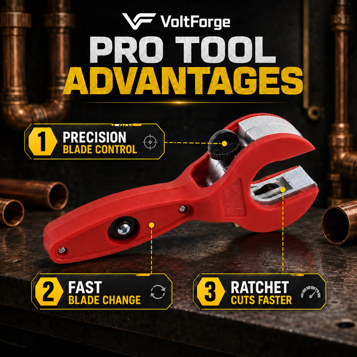 VoltForge Ratchet Pipe Cutter (8-29mm)