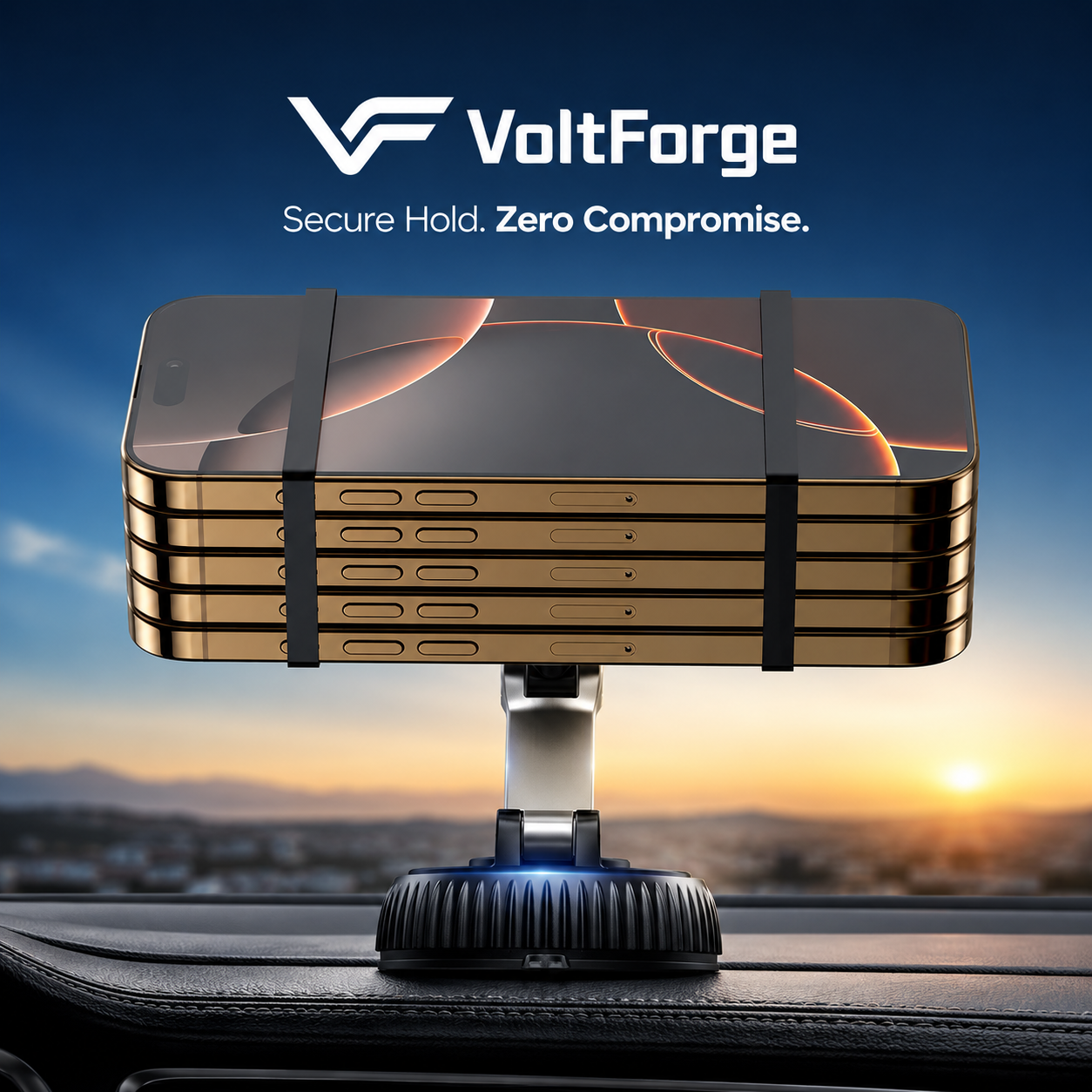 VoltForge Magnetic Car Phone Holder – 360° Rotating MagSafe-Compatible Dashboard & Windshield Mount