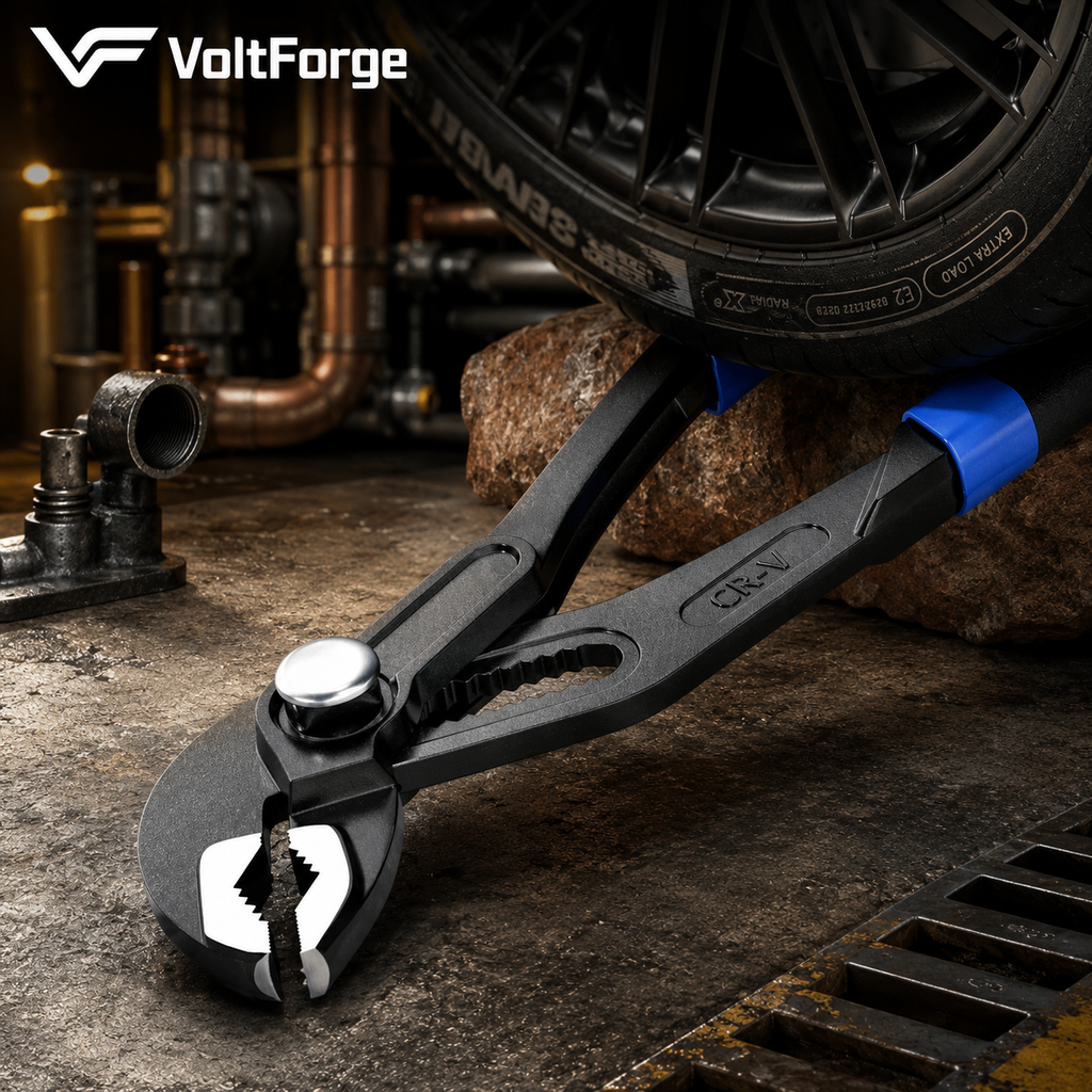 VoltForge Adjustable Pump Pliers – Large Opening Multi-Grip Pipe Pliers for Plumbing, Maintenance & Repair Work
