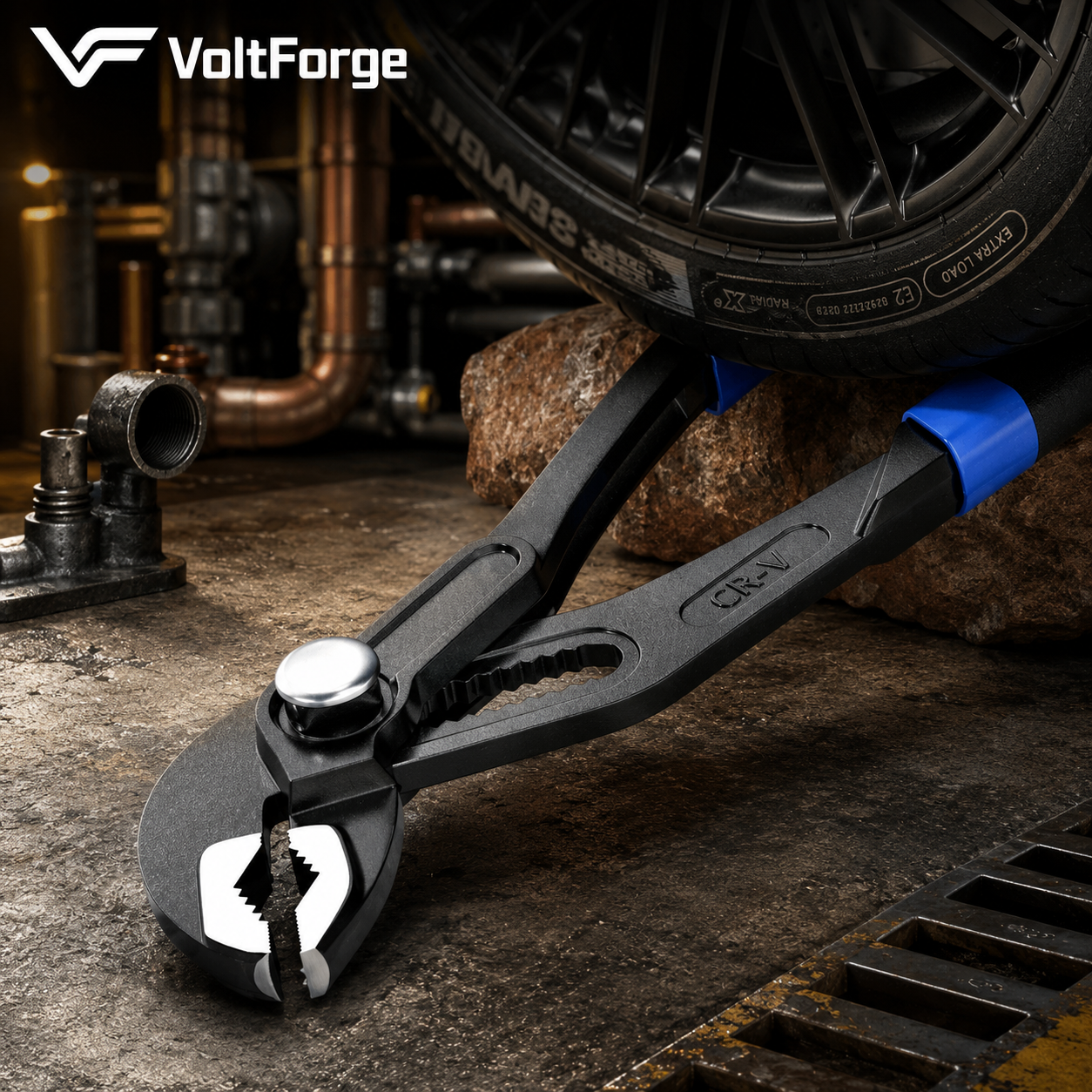 VoltForge Adjustable Pump Pliers – Large Opening Multi-Grip Pipe Pliers for Plumbing, Maintenance & Repair Work