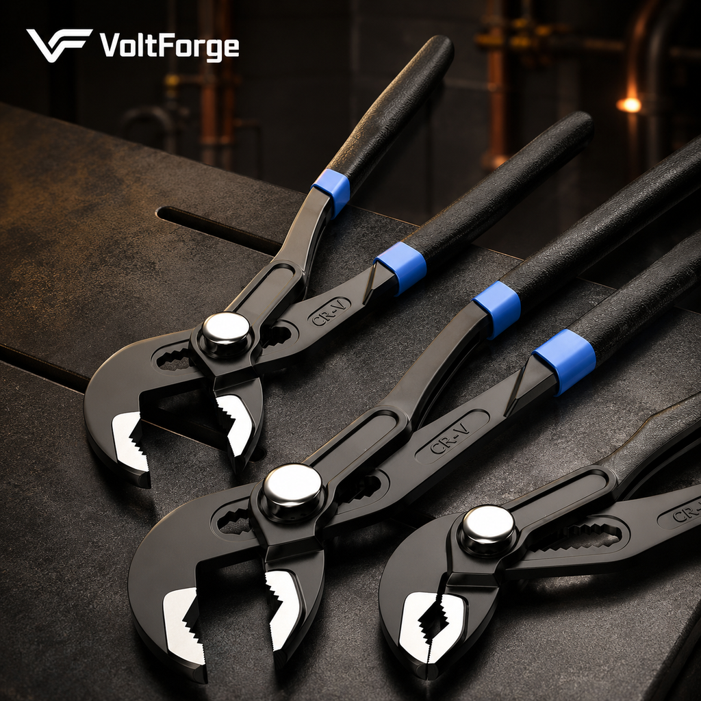VoltForge Adjustable Pump Pliers – Large Opening Multi-Grip Pipe Pliers for Plumbing, Maintenance & Repair Work
