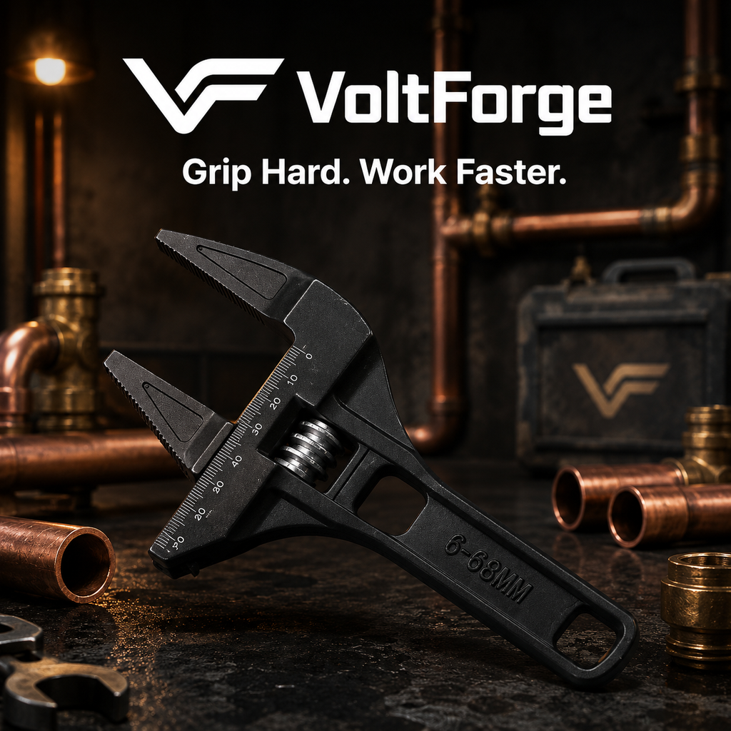 VoltForge 6–68mm Adjustable Pipe Wrench – Universal Large Opening Spanner for Bathroom & Plumbing Repairs