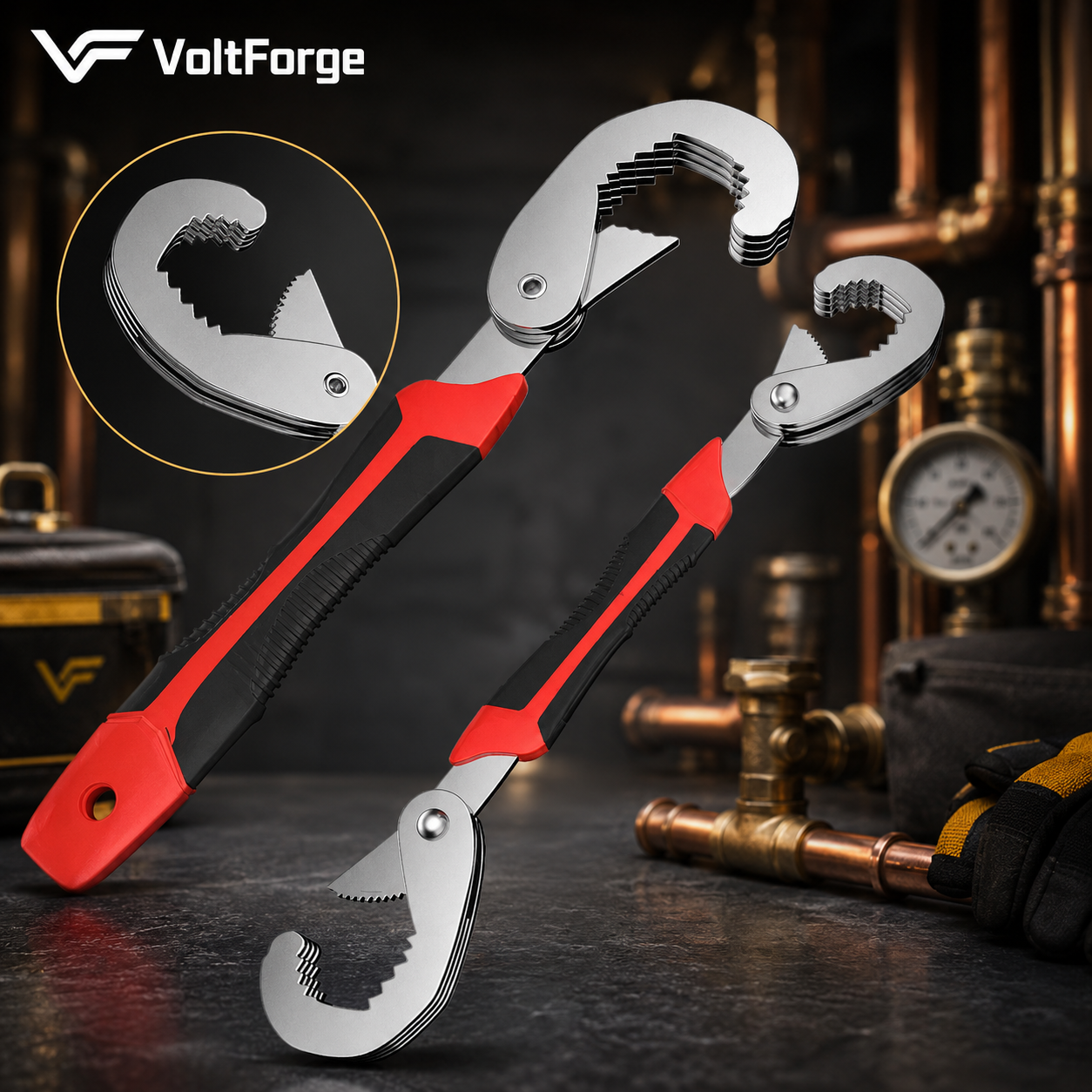 VoltForge Universal Adjustable Wrench Set – Double Open-End High Carbon Steel Spanners for Plumbing, Maintenance & Repair