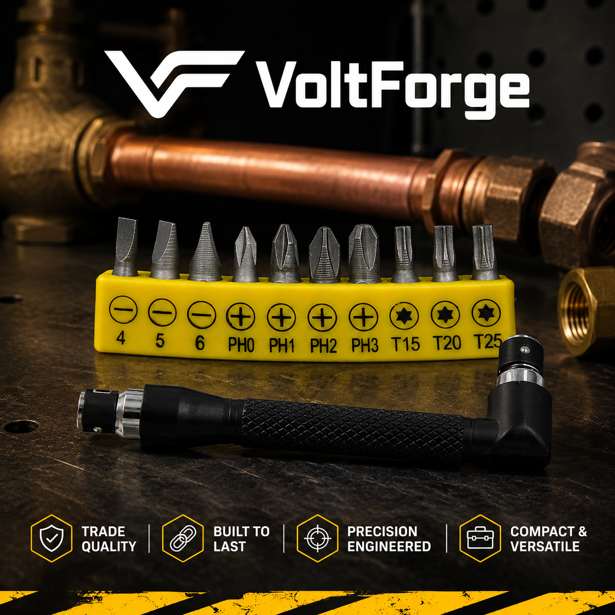 VoltForge 90° L-Shaped Hex Bit Driver Set with 10 Bits