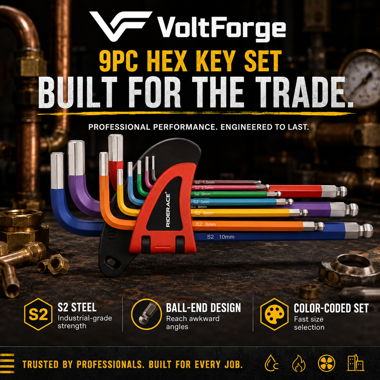 VoltForge CR-V Ball End Hex Key Set – Metric Allen Wrench Kit