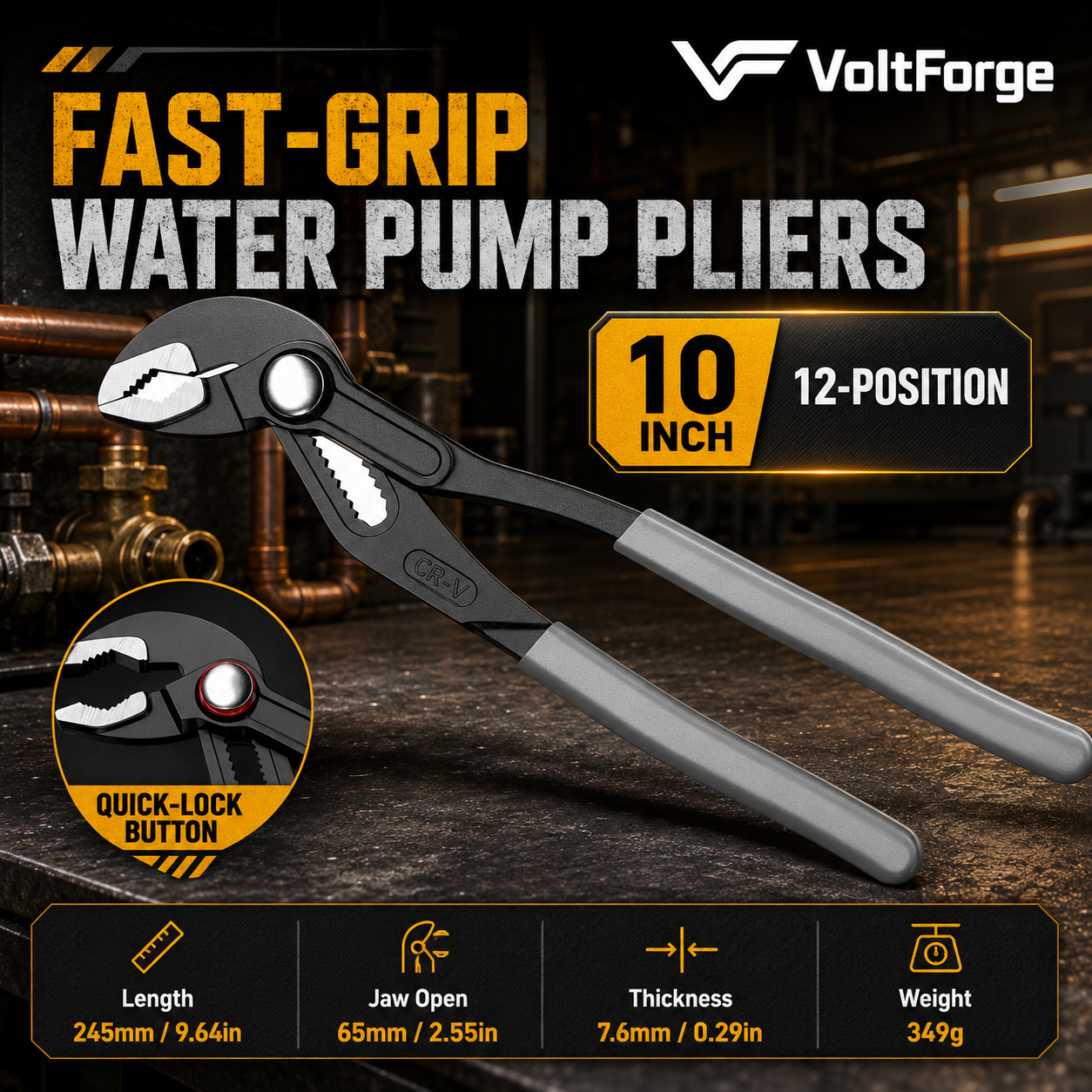 VoltForge Quick-Release Adjustable Water Pump Pliers