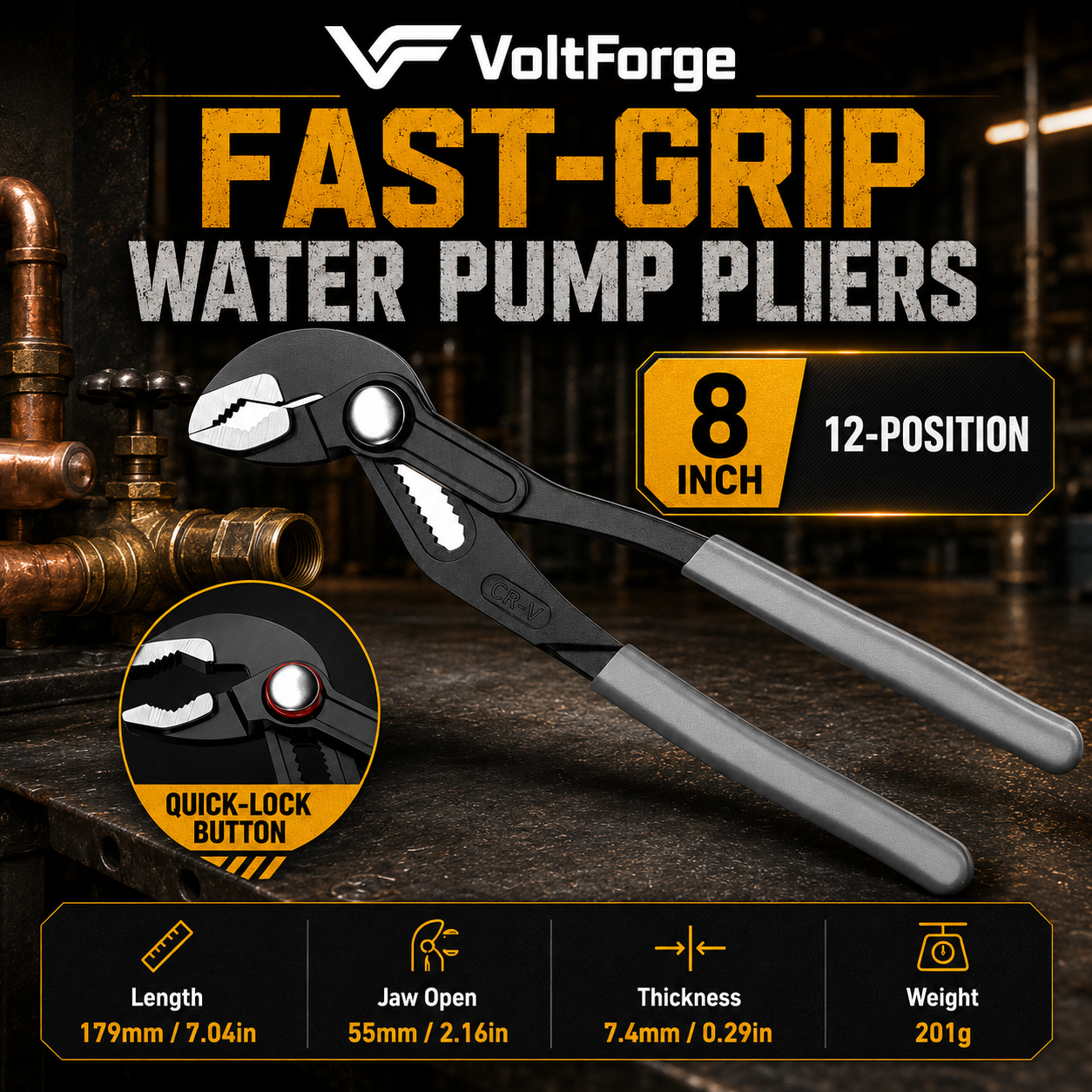 VoltForge Quick-Release Adjustable Water Pump Pliers