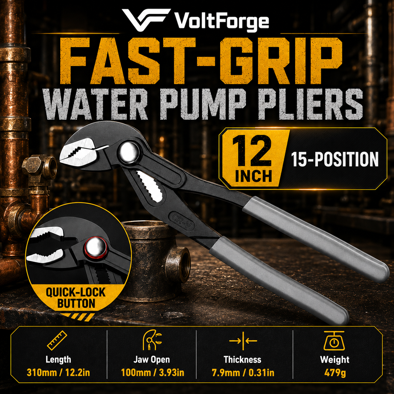 VoltForge Quick-Release Adjustable Water Pump Pliers